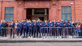 Team: Steven Gerrard and his squad joined thousands of fans at the stadium.