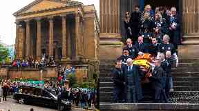 Service: Mourners exited the church to Simply the Best.