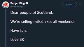 Tweet: Burger King's post has been banned.