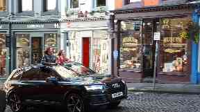 The stars were spotted filming around the Grassmarket.