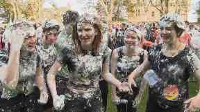 Raisin Monday: Hundreds took part in the mass foam fight.