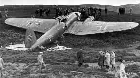 War: The German plane shot down by Mr McKellar.