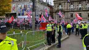 Opposition: Protesters demonstrated against the rally.
