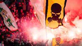 Flares: Celtic fans during the Europa League clash.