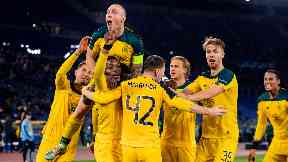Champs: Celtic celebrate their win.