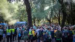 Celtic fans were in good spirits in a park before the match.