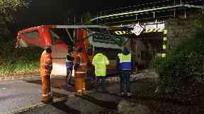 Smash: The Stagecoach bus collided with a railway bridge.