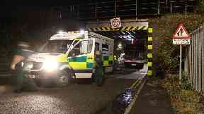 Emergency: The bus driver was checked over by an ambulance crew.