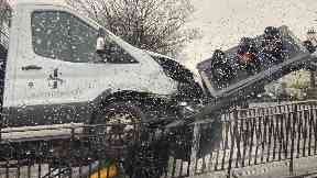 Collision: A pick-up truck ploughed into a set of traffic of lights.
