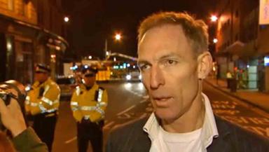 Jim Murphy speaking at the scene of the Glasgow helicopter crash