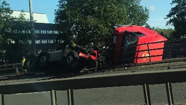 Motorway: The Royal Mail truck overturned on the M8.